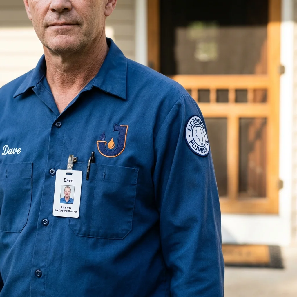 Licensed plumber showing ID badge in Kirkland, IL