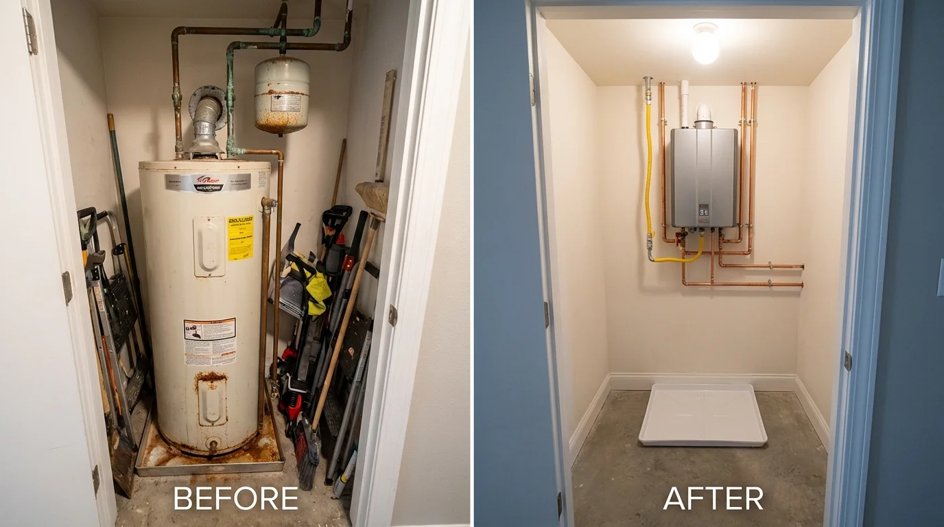 Tank water heater versus wall-mounted tankless unit comparison for Kirkland, IL homeowners
